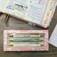 Load image into Gallery viewer, Be Still Christian Pen Set | Peach Floral Fine Tip Bible Study Pens